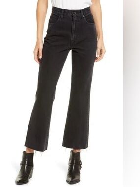 SLVRLAKE Frankie High Rise Distressed Black Flared Leg Jeans in Hidden Valley